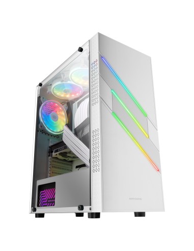 Mars Gaming MC-U3, Caja PC Gaming ATX XL, Frontal Triple ARGB, Ventilador 12cm ARGB, Ventana Cristal Templado, Blanco