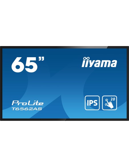 iiyama T6562AS-B1 pantalla de señalización Diseño de quiosco 163,8 cm (64.5") LED 500 cd   m² 4K Ultra HD Negro Pantalla táctil