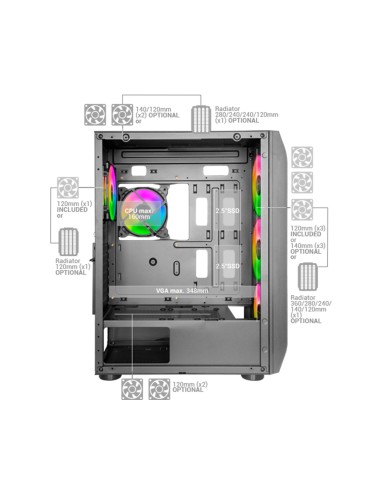 Mars Gaming MC-KX, Torre Gaming Premium E-ATX, Sistema CPU Freezer, 5 Ventiladores ARGB Ultra-silenciosos, Controladora ARGB y