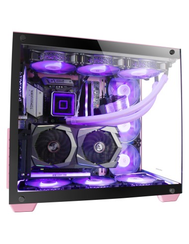 Mars Gaming MCV4 Rosa, Torre Gaming Custom XXL E-ATX, Ventana Cristal Templado Lateral y Frontal Sin Marco, Estructura Modular