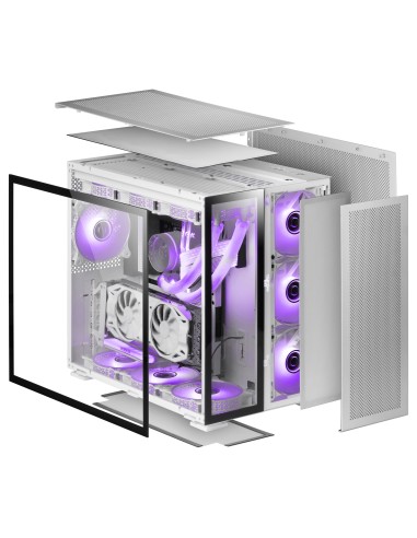 Mars Gaming MC-Nova, Torre Gaming Custom XXL E-ATX Aluminio, Doble Ventana Completa Cristal Templado, Estructura Modular Doble