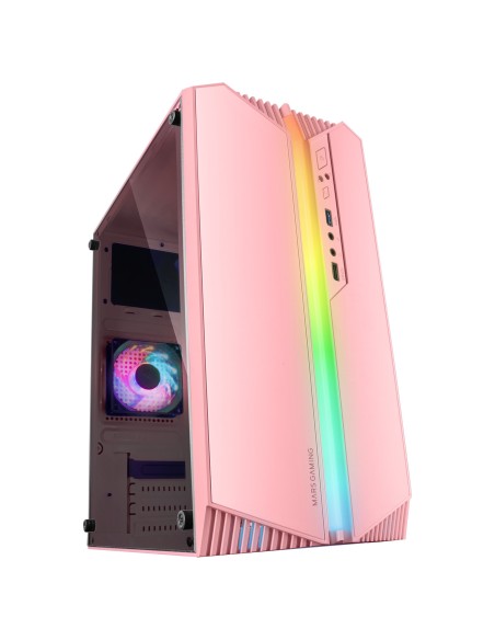 Mars Gaming MC-S1, Caja PC Compacta Gaming Micro-ATX, Iluminación ARGB 12 Modos, Ventilador FRGB, Ventana Lateral Completa RGB,