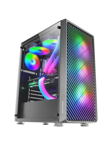Mars Gaming MC-F, Semitorre Gaming ATX, Ventana Completa Cristal Templado, Frontal Metal-Mesh, 4X Ventiladores ARGB 120mm, Negro