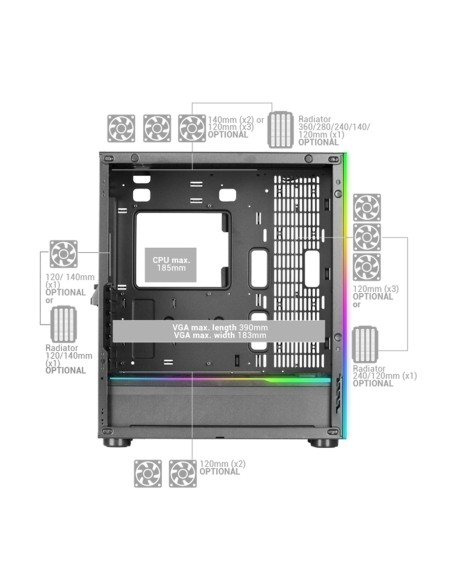 Mars Gaming MC-ULT, Caja Gaming Custom XXL E-ATX, Doble Cristal Templado 90º Sin Marco + Puerta Lateral, Soporte Completo