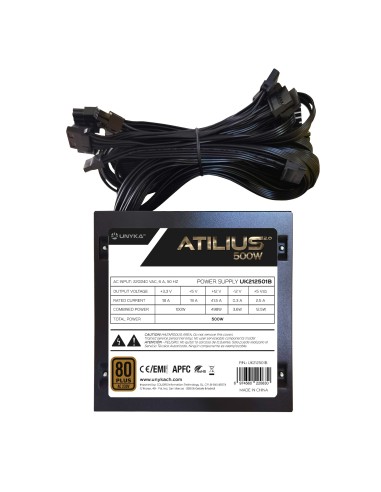 UNYKAch ATX Atilius 2.0 Black 500W 80+ Bronze unidad de fuente de alimentación 20+4 pin ATX Negro