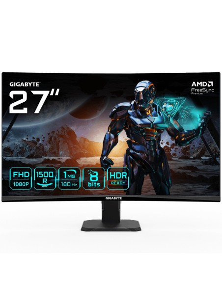 GIGABYTE GS27FC Monitor gaming curvo 27" FHD - 1920 x 1080, 180Hz, 1ms, 250 cd m², FreeSync Premium, HDR Ready, HDMI 2.0,