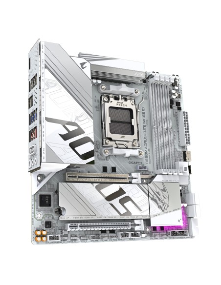 GIGABYTE B850M AORUS ELITE WIFI6E ICE Placa Base - Procesadores AMD Ryzen Serie 9000, 12+2+1 fases VRM digitales, hasta 8200MHz