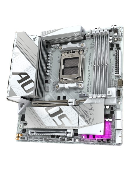 GIGABYTE B850M AORUS ELITE WIFI6E ICE Placa Base - Procesadores AMD Ryzen Serie 9000, 12+2+1 fases VRM digitales, hasta 8200MHz