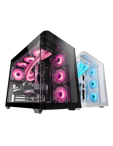 Mars Gaming MC-FUSION, Caja Gaming ATX, Ventana Lateral Completa y Frontal Curvo Cristal Templado Continuo, Semitorre PC Doble