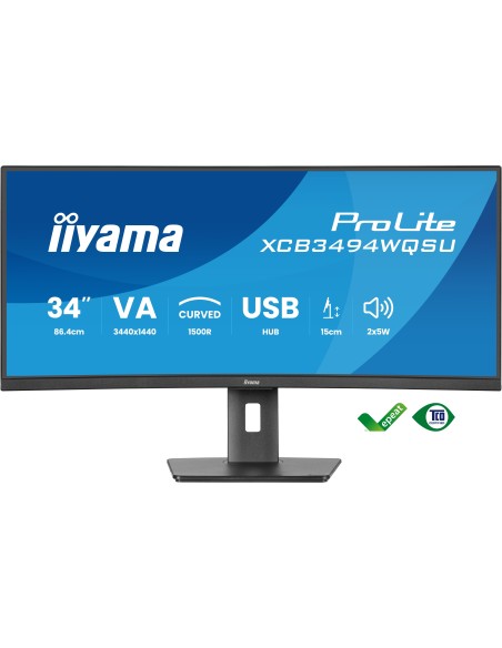 iiyama ProLite XCB3494WQSU-B1 pantalla para PC 86,4 cm (34") 3440 x 1440 Pixeles UltraWide Quad HD LED Negro