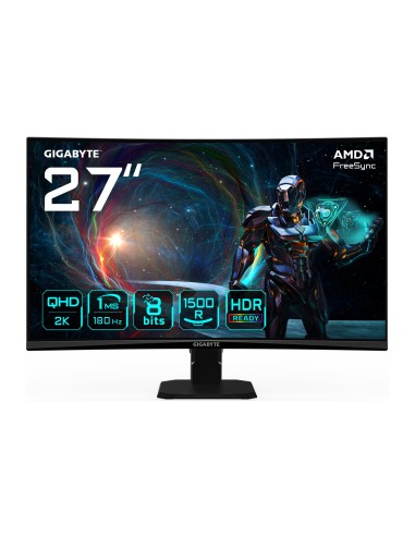 GIGABYTE GS27QCA 27" Monitor Curvo para Gaming QHD - 2560 x 1440, 180Hz, 1ms, 250 cd m², FreeSync, HDR Ready, HDMI 2.0,
