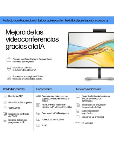 HP Series 5 Pro Monitor de videoconferencia FHD USB-C Pro de la serie 5 de 23,8 pulgadas  524pm