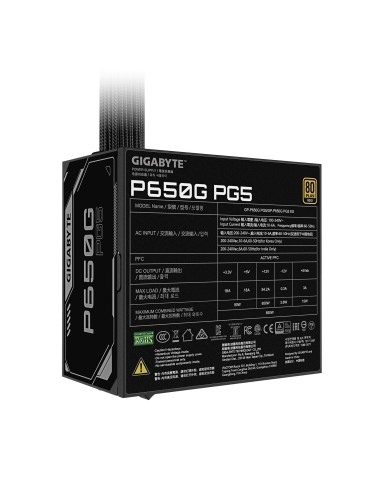 GIGABYTE P650G PCIE 5.1 Fuente de alimentación – PCIe 5.1, 80 PLUS Gold, ventilador de 120mm, compatible con ATX 3.1, enchufe EU
