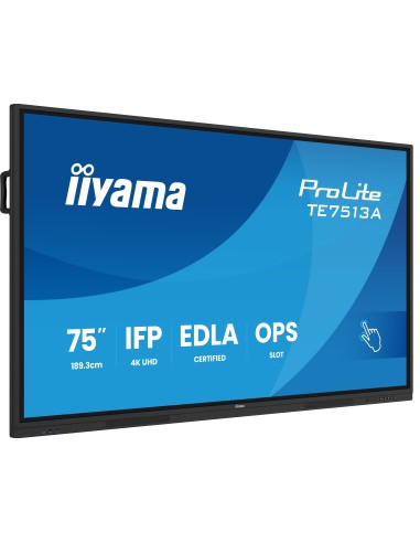 iiyama TE7513A-B2AG pantalla de señalización Panel plano interactivo 190,5 cm (75") Wifi 500 cd   m² 4K Ultra HD Negro Pantalla