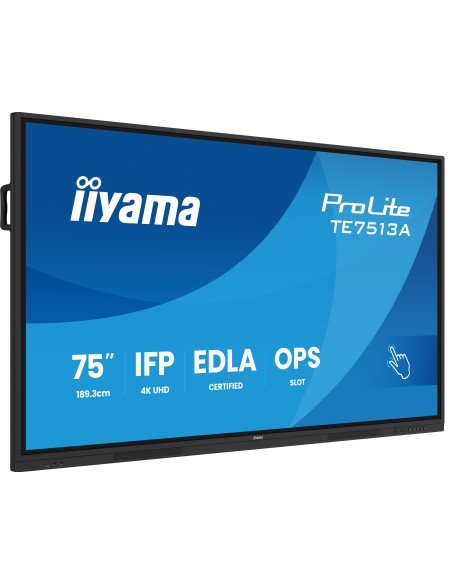 iiyama TE7513A-B2AG pantalla de señalización Panel plano interactivo 190,5 cm (75") Wifi 500 cd   m² 4K Ultra HD Negro Pantalla