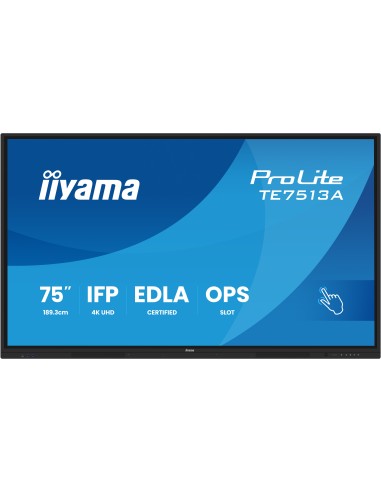iiyama TE7513A-B2AG pantalla de señalización Panel plano interactivo 190,5 cm (75") Wifi 500 cd   m² 4K Ultra HD Negro Pantalla