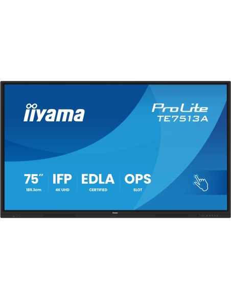 iiyama TE7513A-B2AG pantalla de señalización Panel plano interactivo 190,5 cm (75") Wifi 500 cd   m² 4K Ultra HD Negro Pantalla
