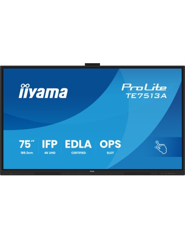 iiyama TE7513A-B2AG pantalla de señalización Panel plano interactivo 190,5 cm (75") Wifi 500 cd   m² 4K Ultra HD Negro Pantalla