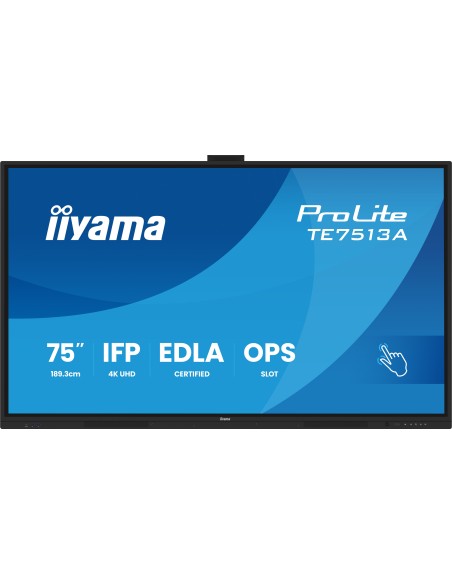 iiyama TE7513A-B2AG pantalla de señalización Panel plano interactivo 190,5 cm (75") Wifi 500 cd   m² 4K Ultra HD Negro Pantalla