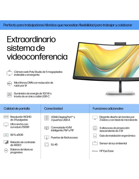 HP Series 5 Pro Monitor de videoconferencia WQHD USB-C Pro de la serie 5 de 34 pulgadas  534pm