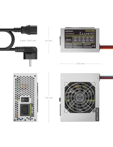 AISENS Fuente Alimentacion SFX 500W con Cable de Alimentacion OEM, Plata