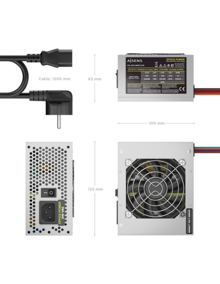 AISENS Fuente Alimentacion SFX 500W con Cable de Alimentacion OEM, Plata
