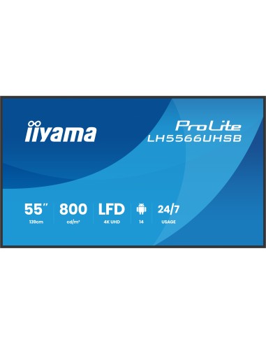 iiyama LH5566UHSB-B1AG pantalla de señalización Pantalla plana para señalización digital 139,7 cm (55") LCD Wifi 800 cd   m² 4K