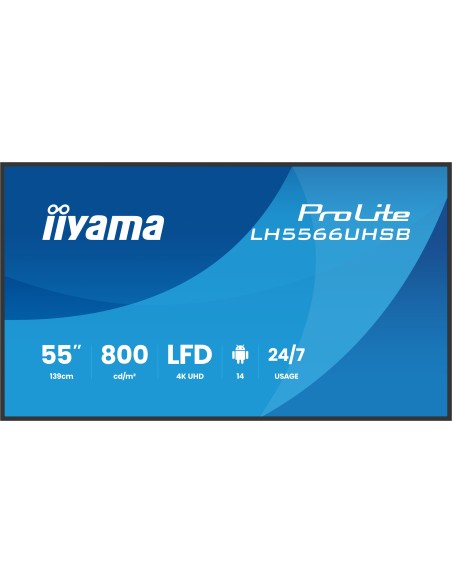 iiyama LH5566UHSB-B1AG pantalla de señalización Pantalla plana para señalización digital 139,7 cm (55") LCD Wifi 800 cd   m² 4K
