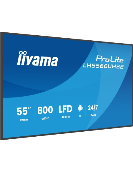 iiyama LH5566UHSB-B1AG pantalla de señalización Pantalla plana para señalización digital 139,7 cm (55") LCD Wifi 800 cd   m² 4K
