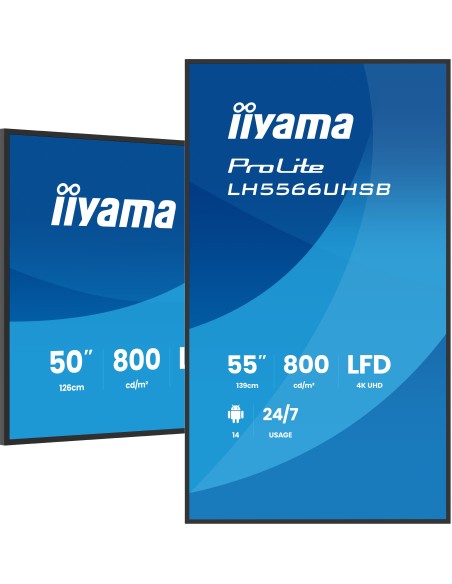 iiyama LH5566UHSB-B1AG pantalla de señalización Pantalla plana para señalización digital 139,7 cm (55") LCD Wifi 800 cd   m² 4K