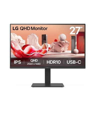 "MONITOR LG 27"" 27BA65QB-T: PANEL IPS, RESOLUCI+ôN QHD, 100 HZ, 5 MS, HDR10, USB-C 65 W, AJUSTE ERGON+ôMICO."