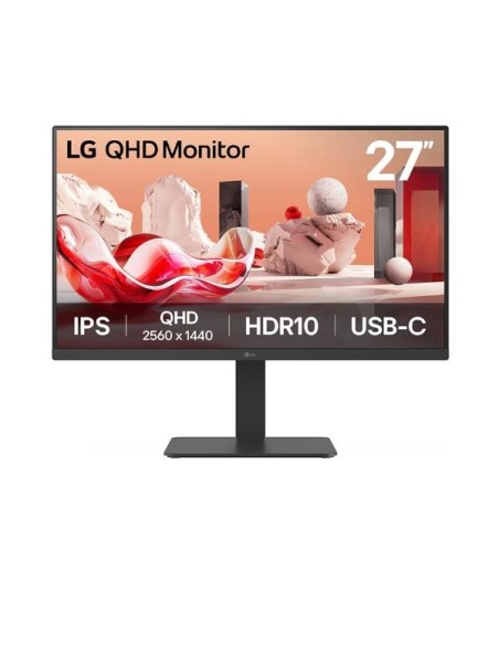 "MONITOR LG 27"" 27BA65QB-T: PANEL IPS, RESOLUCI+ôN QHD, 100 HZ, 5 MS, HDR10, USB-C 65 W, AJUSTE ERGON+ôMICO."