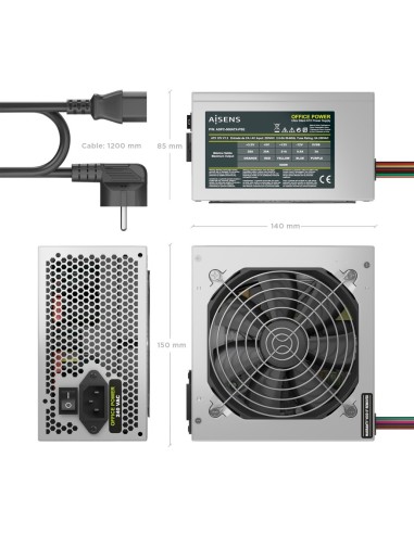 AISENS Fuente Alimentacion ATX 500W con Cable de Alimentacion OEM, Plata
