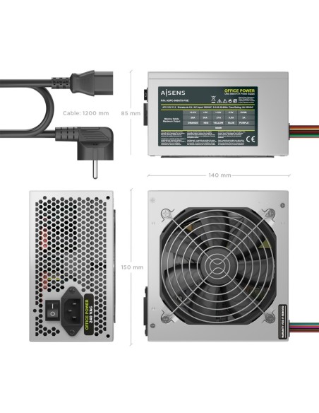 AISENS Fuente Alimentacion ATX 500W con Cable de Alimentacion OEM, Plata