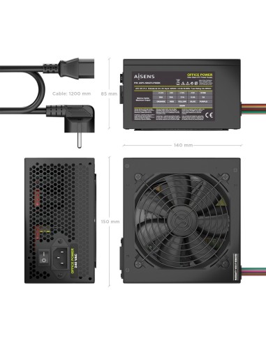 AISENS Fuente Alimentacion ATX 500W con Cable de Alimentacion OEM, Negra