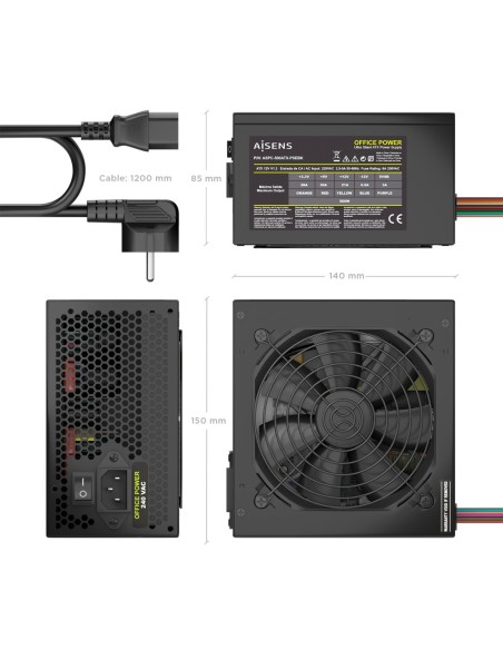 AISENS Fuente Alimentacion ATX 500W con Cable de Alimentacion OEM, Negra