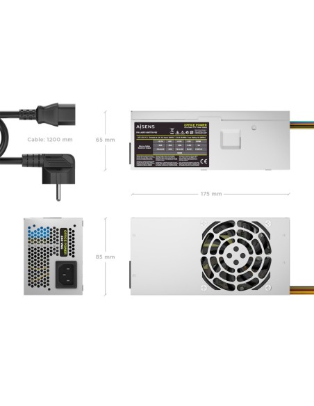 AISENS Fuente Alimentacion TFX 500W con Cable de Alimentacion OEM, Plata