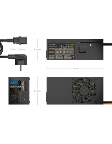 AISENS Fuente Alimentacion TFX 500W con Cable de Alimentacion OEM, Negra