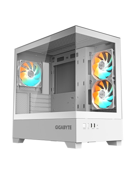 GIGABYTE C201 PANORAMIC ICE Caja para PC – Torre media, m-ATX, compatible con radiador de 360 mm, 3 ventiladores preinstalados,