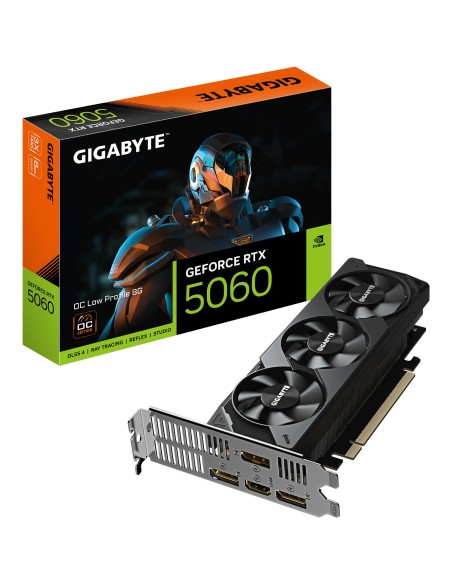 GIGABYTE GeForce RTX 5060 OC Low Profile 8G Tarjeta Gráfica - 8GB GDDR7, 128bit, PCI-E 5.0, 2512 MHz Frecuencia del núcleo, 3 x