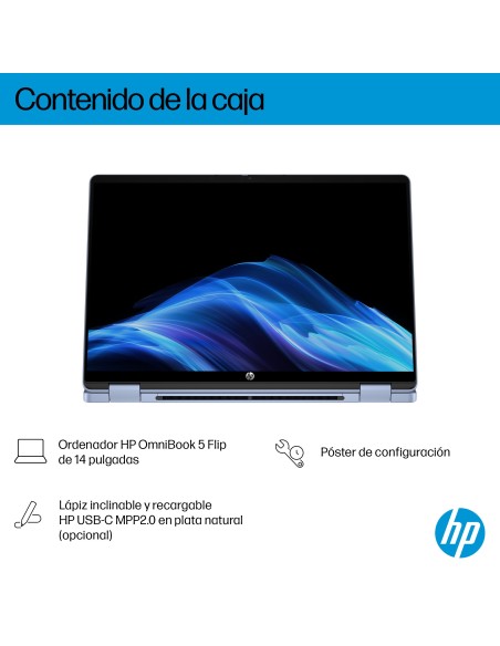 HP 14-FP0007NSX ULTRA 5 325 512GB 16GB 14.0IN WIN11 120U 35,6 cm (14") Pantalla táctil 2K LPDDR5-SDRAM SSD Wi-Fi 6 (802.11ax)