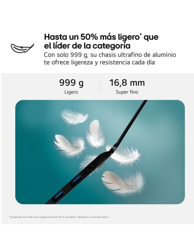 LG Gram Intel® Core™ i5 i5-1334U Portátil 35,6 cm (14") WUXGA 8 GB LPDDR4x-SDRAM 256 GB SSD Wi-Fi 6E (802.11ax) FreeDOS Negro