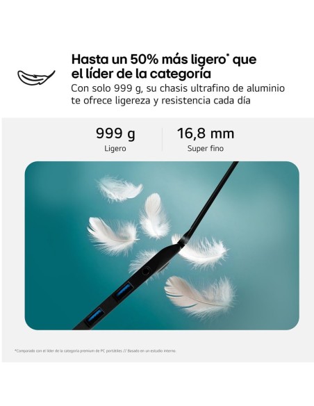 LG Gram Intel® Core™ i5 i5-1334U Portátil 35,6 cm (14") WUXGA 8 GB LPDDR4x-SDRAM 256 GB SSD Wi-Fi 6E (802.11ax) FreeDOS Negro
