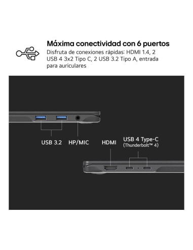 LG Gram Intel® Core™ i5 i5-1334U Portátil 35,6 cm (14") WUXGA 8 GB LPDDR4x-SDRAM 256 GB SSD Wi-Fi 6E (802.11ax) FreeDOS Negro