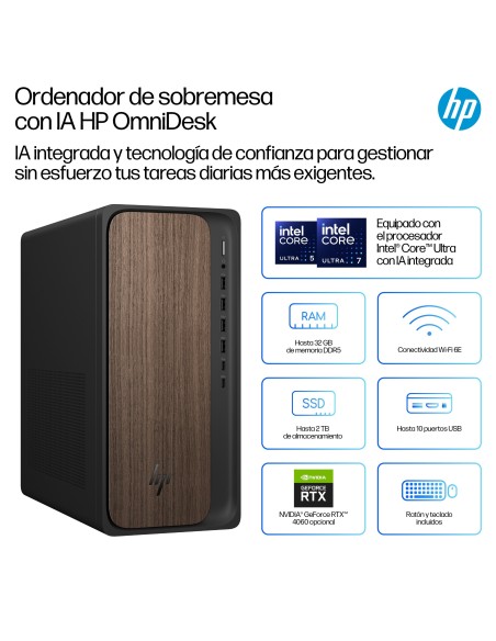 HP M03-0038NS U5-225 512GB 16GB FREEDOS DDR5-SDRAM SSD Torre PC AI PC
