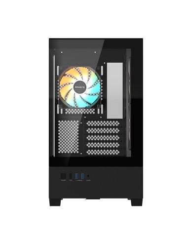GIGABYTE C201 PANORAMIC Caja de PC – Torre Media, m-ATX, soporte para radiador de 360 mm, 3 ventiladores preinstalados, USB
